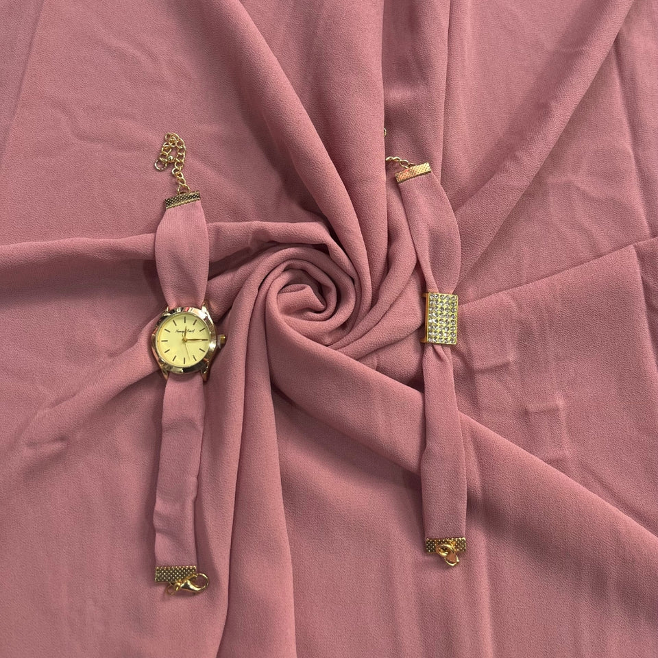 Watch, Bracelet and Simple Hijab Set - Tea Pink