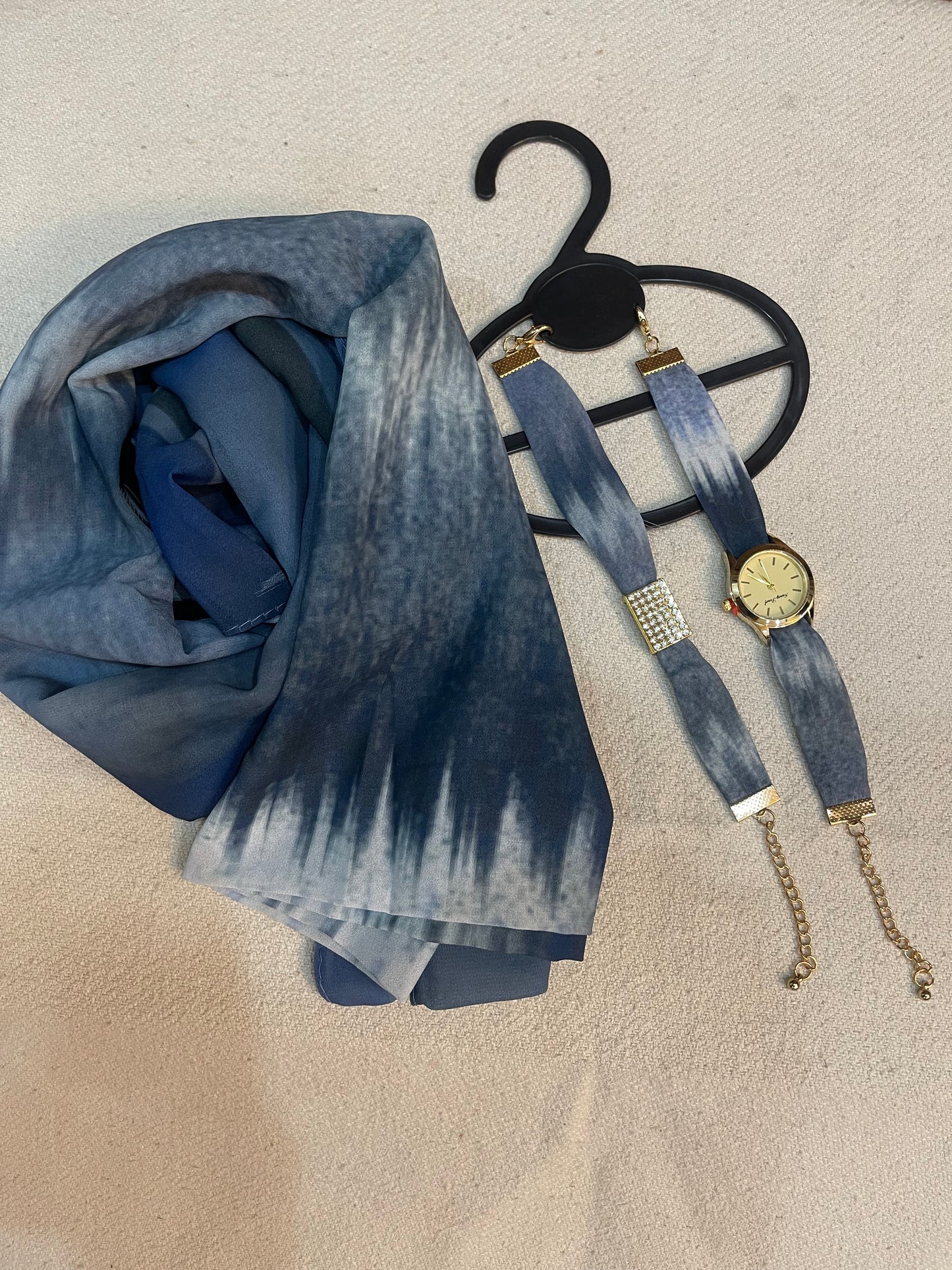 Watch, Bracelet and Printed Hijab Set