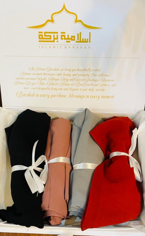 Georgette Hijab Bundle Pack of 4 with 1 Free Tube cap And 10 No snag pins.