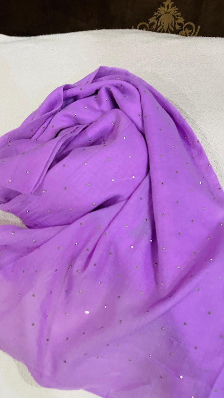 Dapl Dot Silver Stone-Embellished Lawn Hijab-Purple