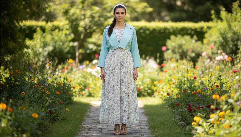 Floral Style Long Frock with Jacket for Women – Cotton Elegant Summer Wear