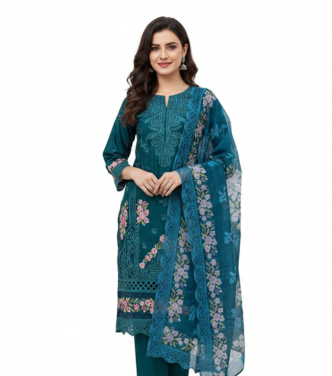 Elegant Embroidered Cotton 3-Piece Ladies Suit – Soft Premium Fabric