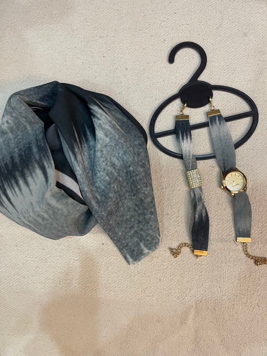 Watch, Bracelet and Printed Hijab Set