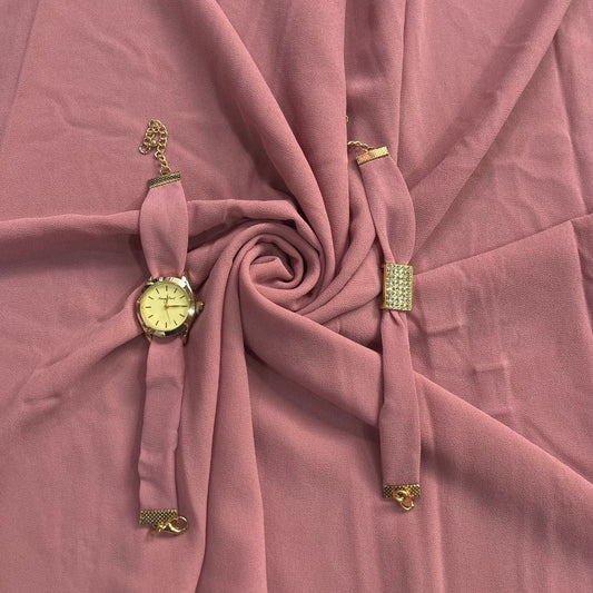 Watch, Bracelet and Simple Hijab Set -  Tea Pink