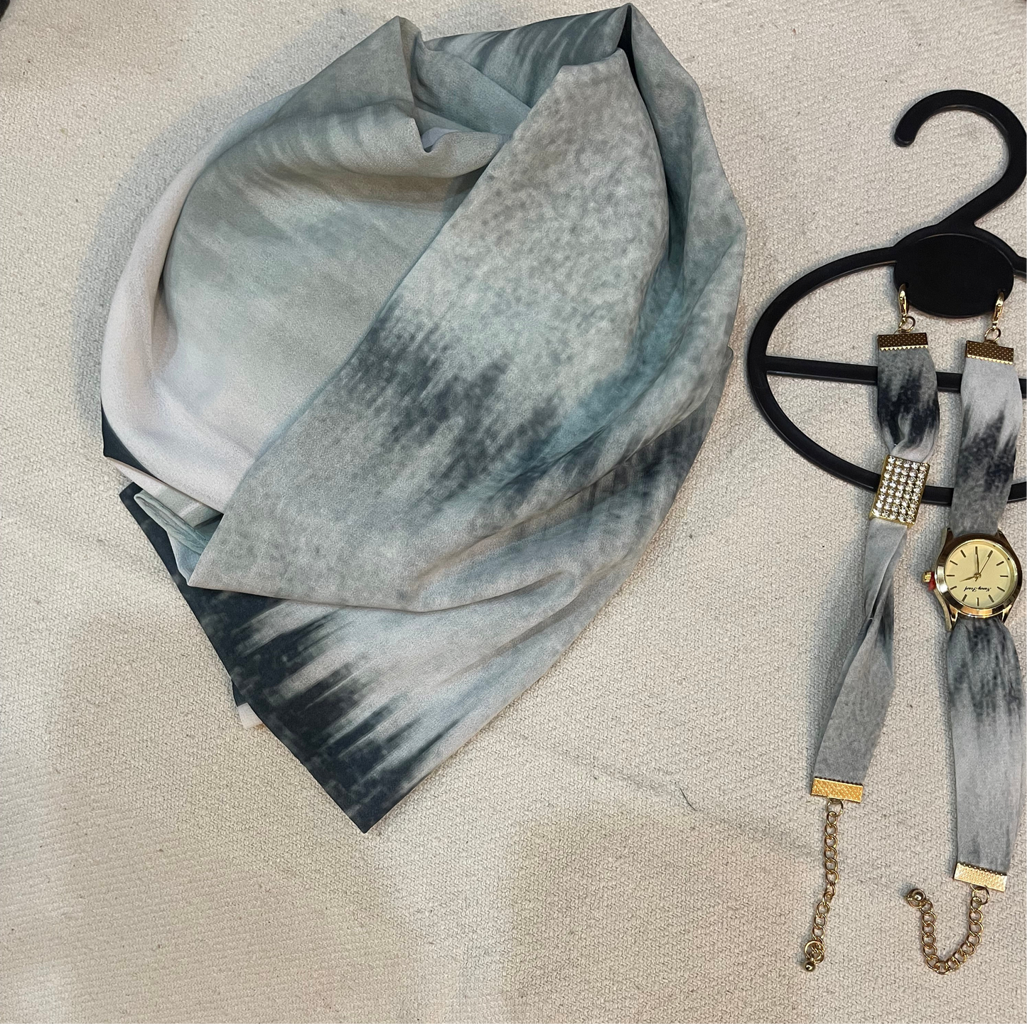 Watch, Bracelet and Printed Hijab Set