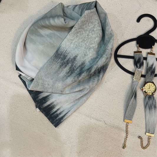 Watch, Bracelet and Printed Hijab Set