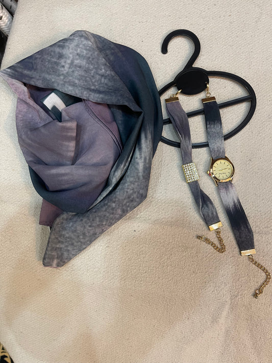 Watch, Bracelet and Printed Hijab Set