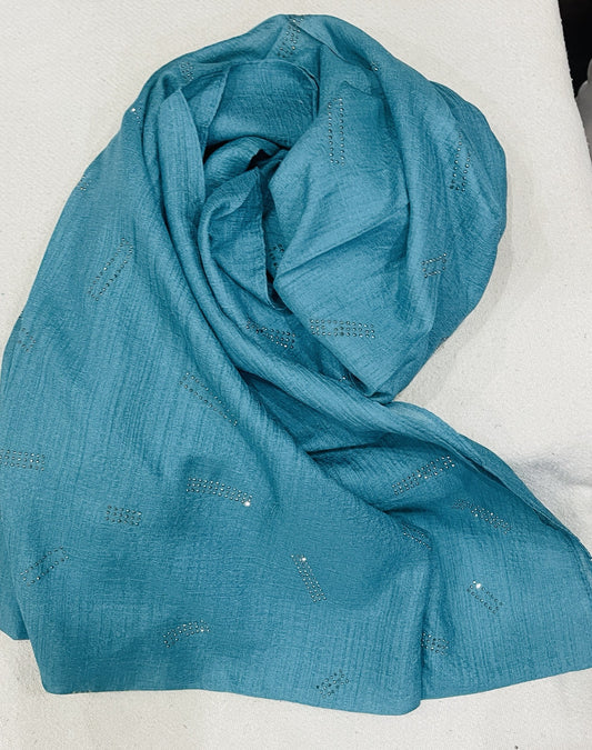 Dapl Dot Silver Stone Lawn Hijab - Teal Blue