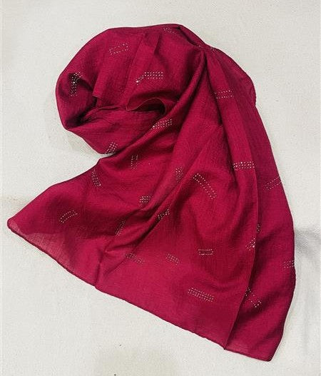 Dapl Dot Silver Stone Lawn Hijab - Deep Red