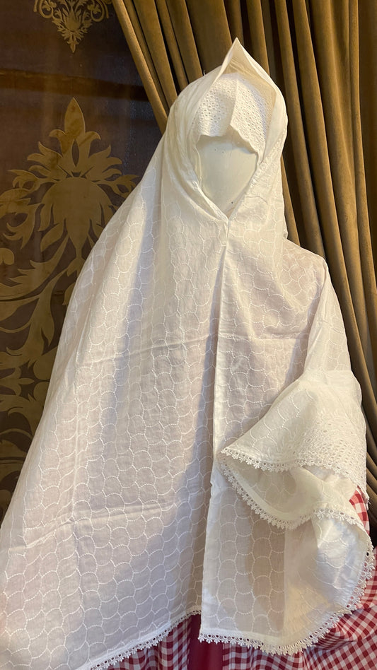 Ladies Ihram Cotton With Cap Cut work Style