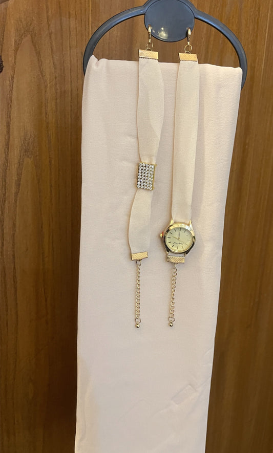 Watch, Bracelet and Simple Hijab Set - Off White