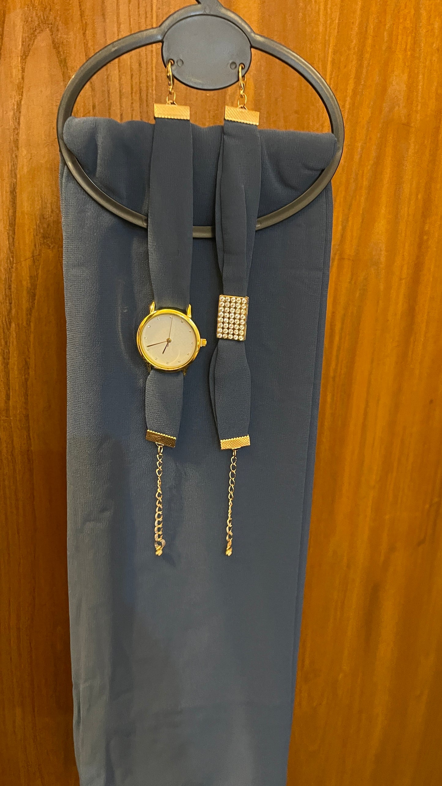 Sapphire Blue Georgette Hijab, Watch & Bracelet Gift Set