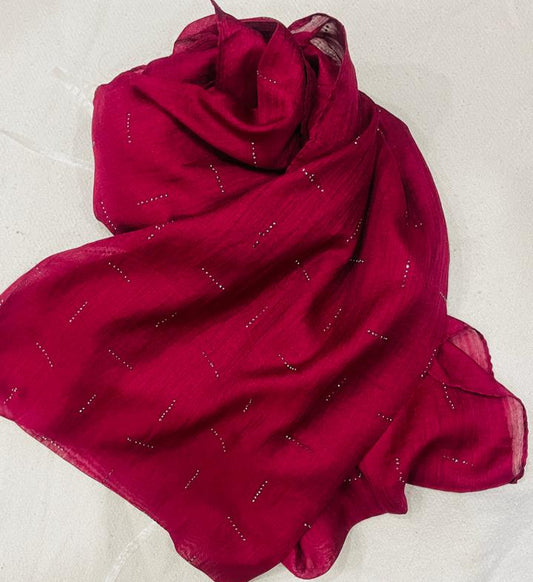 Dapl Dot Silver Stone- Viscos Lawn Hijab- Mahroon