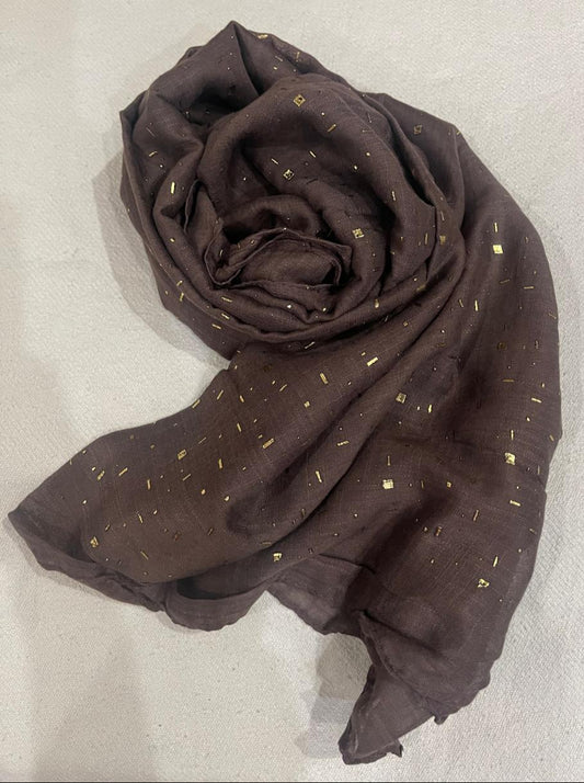 Polka Gold Dots Lawn Cotton Hijab - BROWN