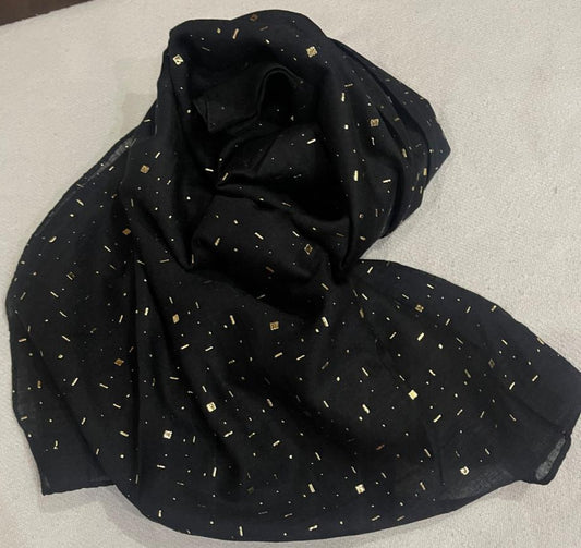 Polka Gold Dots Lawn Cotton Hijab - BLACK