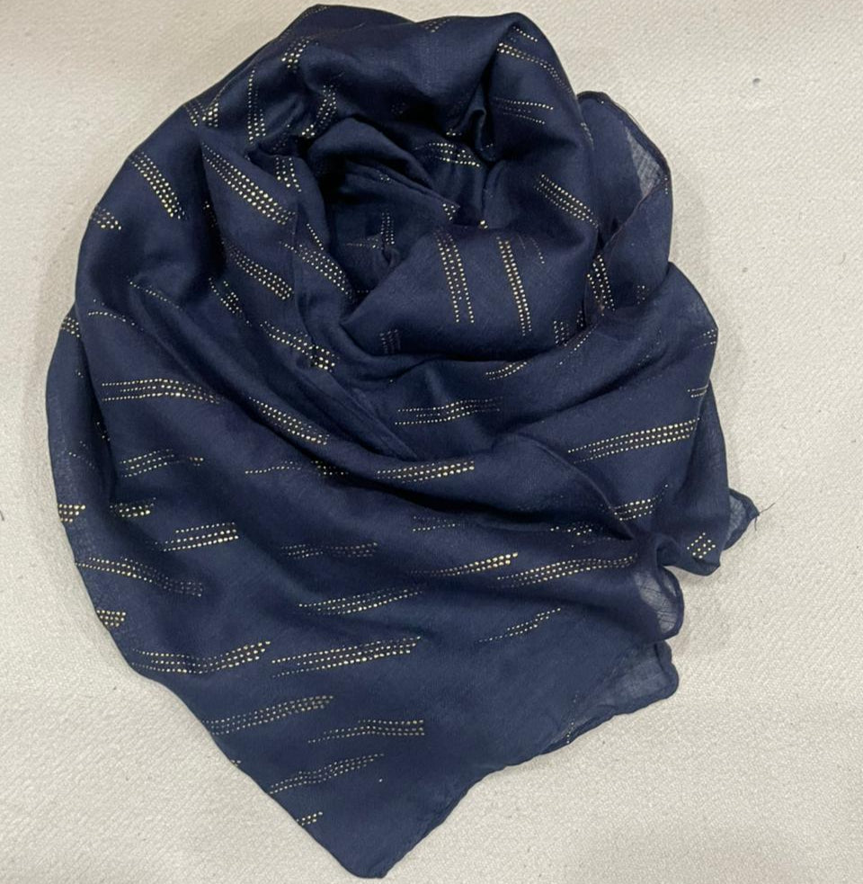 Dapl Dot Lawn Hijab - Size 31" * 72" inch - Navy Blue