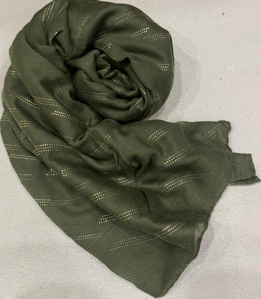 Dapl Dot Lawn Hijab - Size 31" * 72" inch - OLIVE GREEN