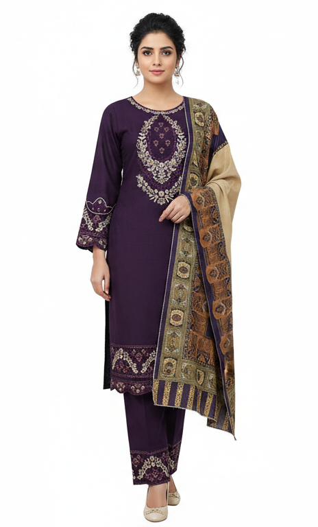 Elegant Embroidered Cotton 3-Piece Ladies Suit – Soft Premium Fabric