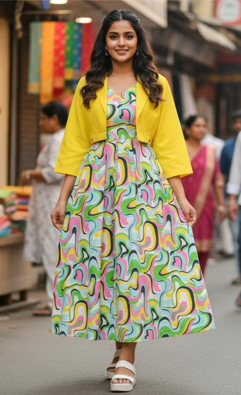 Long Frock with Jacket for Women – Cotton Elegant Summer Wear