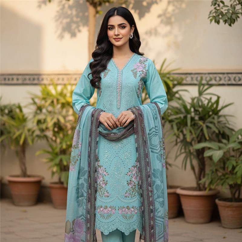 Elegant Embroidered Cotton 3-Piece Ladies Suit – Soft Premium Fabric