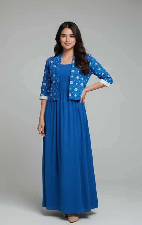 Title: Twinkle style Long Frock with Jacket for Women – Cotton Elegant Summer Wear,