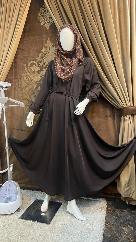 Wide-Cut Abaya - Dark Brown