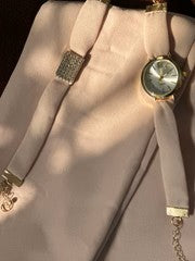 Watch, Bracelet and Simple Hijab Set - Beige